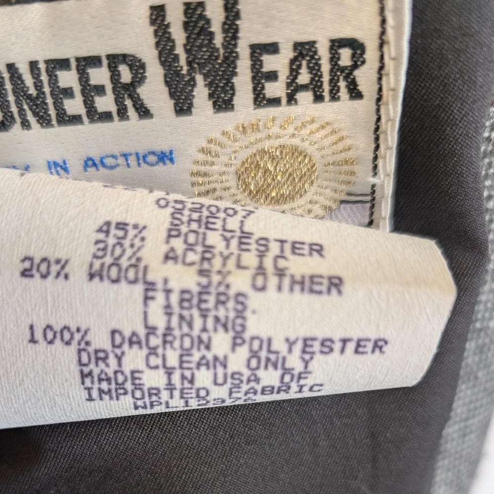 Vtg Pioneer Wear Western Blazer Jacket Black Gray Tweed 42L Men's